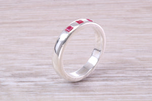 Three Natural Ruby set Silver Band