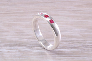 Three Natural Ruby set Silver Band