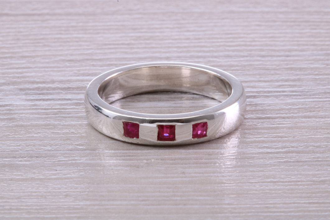 Three Natural Ruby set Silver Band