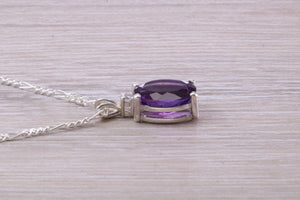 Natural Oval Cut Amethyst Necklace, Made From Solid Sterling Silver
