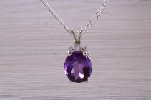 Natural Oval Cut Amethyst Necklace, Made From Solid Sterling Silver