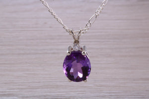 Natural Oval Cut Amethyst Necklace, Made From Solid Sterling Silver