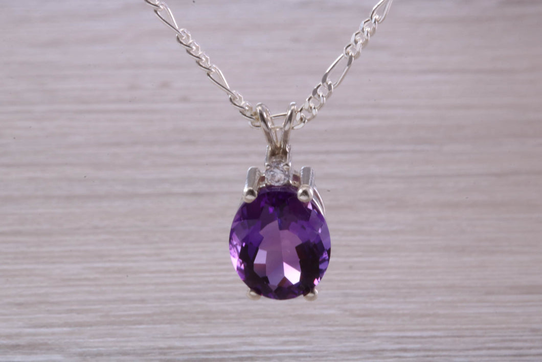 Natural Oval Cut Amethyst Necklace, Made From Solid Sterling Silver
