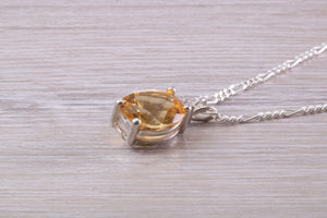 Natural Oval Cut Citrine Necklace, Made From Solid Sterling Silver