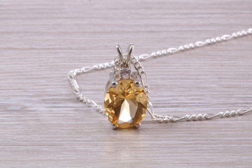 Natural Oval Cut Citrine Necklace, Made From Solid Sterling Silver
