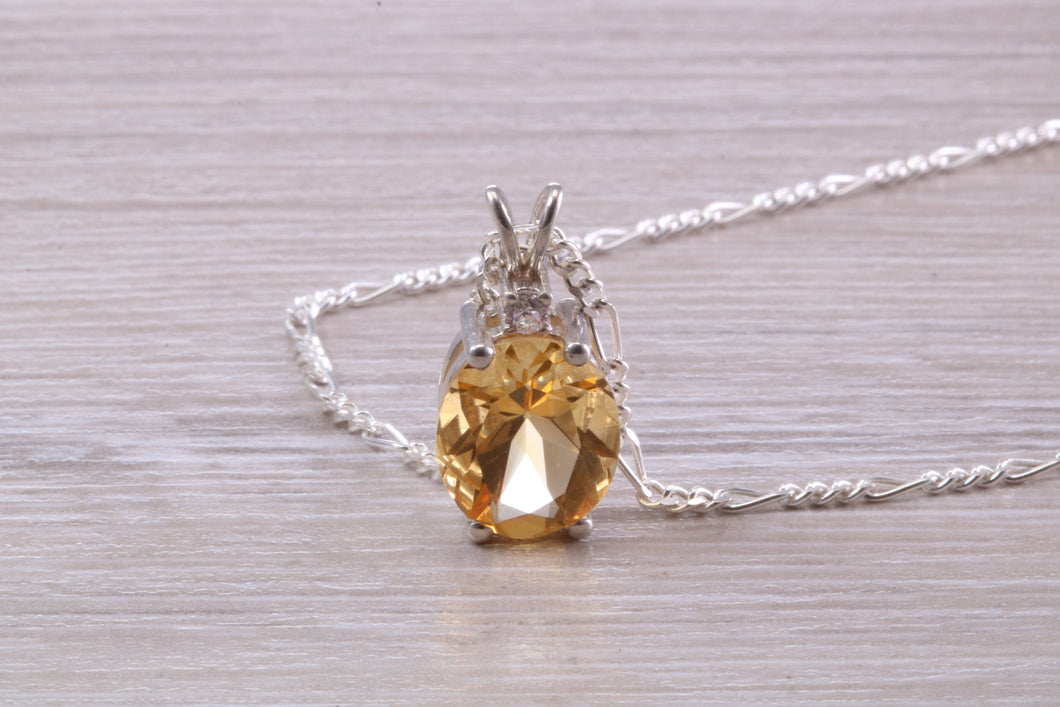 Natural Oval Cut Citrine Necklace, Made From Solid Sterling Silver