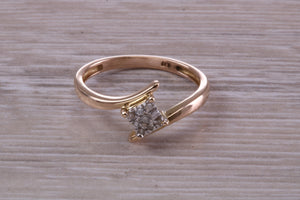 Cross Over Diamond set Yellow Gold Ring