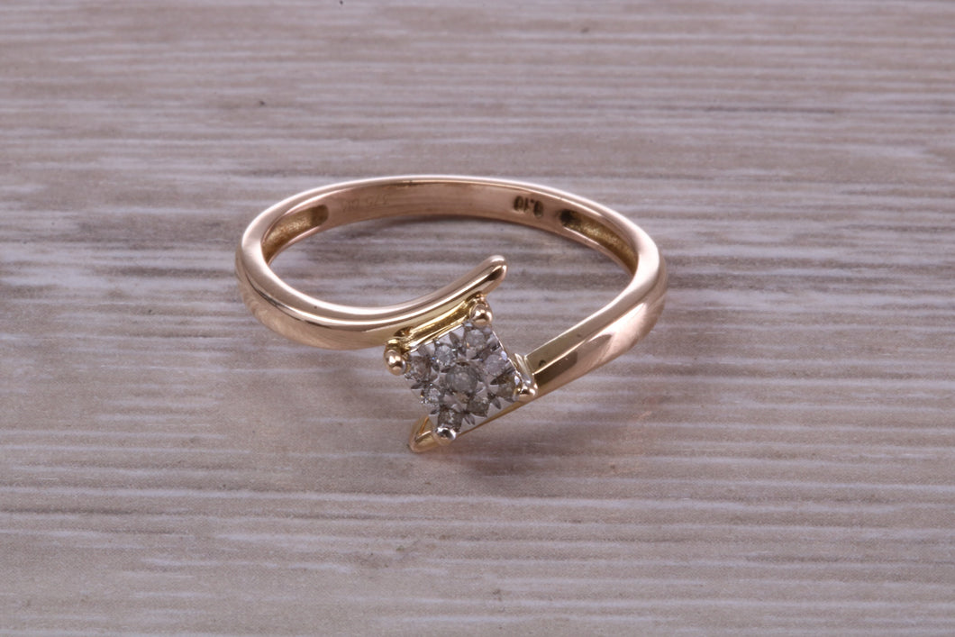Cross Over Diamond set Yellow Gold Ring