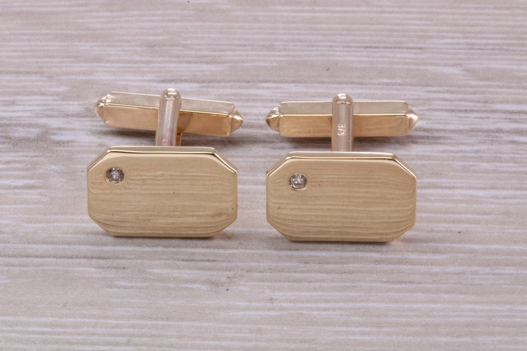 Diamond set Gold Cufflinks, Heavy Solid Yellow Gold