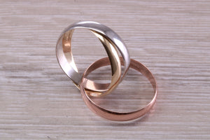 Gold Russian Wedding Band, 3 mm Wide, Three Colour Gold