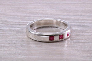Three Natural Ruby set Silver Band