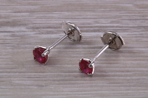 Stunning 1 carat Ruby set Platinum Solitaire Stud Earrings, with Special Safety Backs