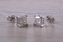 Load image into Gallery viewer, Two carat Square Moissanite Diamond Solitaire Stud Earrings
