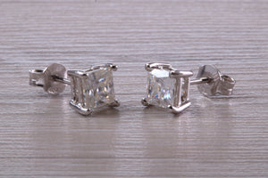 Two carat Square Moissanite Diamond Solitaire Stud Earrings