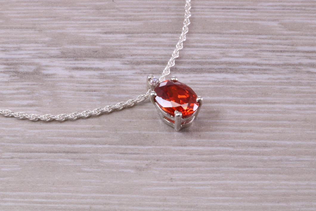 Hessonite Garnet C Z Necklace, Made From Solid Sterling Silver