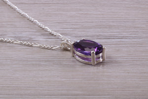 Natural Oval Cut Amethyst Necklace, Made From Solid Sterling Silver