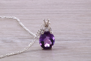 Natural Oval Cut Amethyst Necklace, Made From Solid Sterling Silver