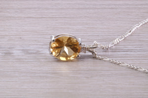 Natural Oval Cut Citrine Necklace, Made From Solid Sterling Silver