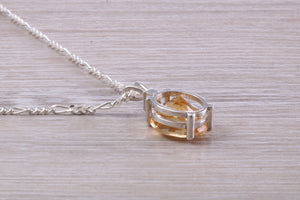 Natural Oval Cut Citrine Necklace, Made From Solid Sterling Silver