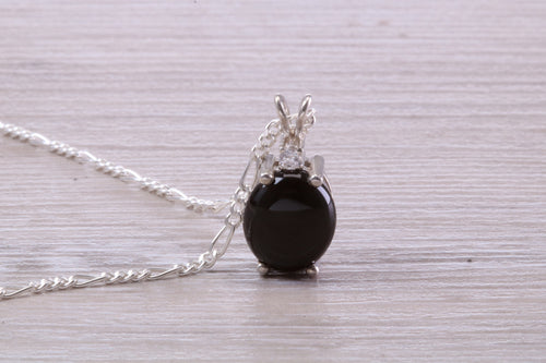 Natural Oval Cut Black Onyx Necklace, Made From Solid Sterling Silver