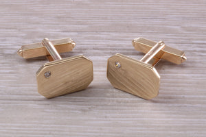 Diamond set Gold Cufflinks, Heavy Solid Yellow Gold