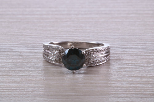 Dressy Blue and White Diamond Ring, Over Two carat Diamonds