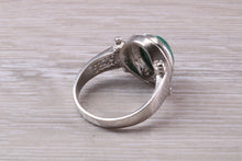 Load image into Gallery viewer, Large Natural Oval cut Malachite set Silver Ring