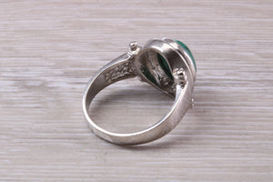 Large Natural Oval cut Malachite set Silver Ring