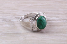 Load image into Gallery viewer, Large Natural Oval cut Malachite set Silver Ring