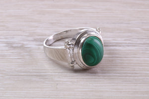 Large Natural Oval cut Malachite set Silver Ring