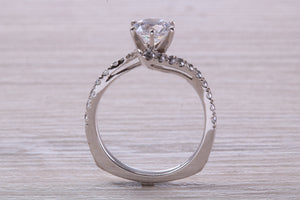 One carat Moissanite Diamond set Crossover Ring with Natural Diamond set Shoulders