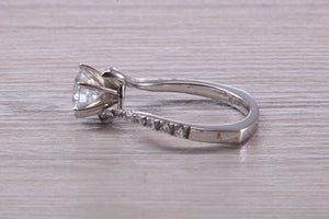 One carat Moissanite Diamond set Crossover Ring with Natural Diamond set Shoulders