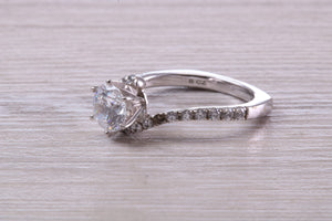 One carat Moissanite Diamond set Crossover Ring with Natural Diamond set Shoulders