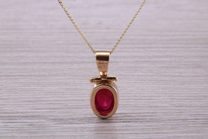 Beautiful One carat Oval cut Ruby set Yellow Gold Necklace