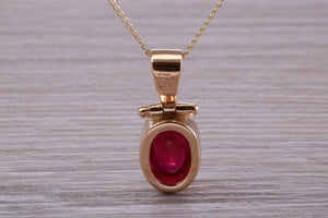 Beautiful One carat Oval cut Ruby set Yellow Gold Necklace