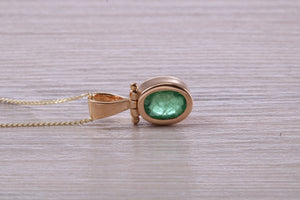 Beautiful One carat Oval cut Emerald Yellow Gold Necklace
