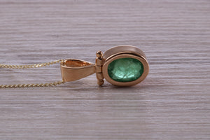 Beautiful One carat Oval cut Emerald Yellow Gold Necklace