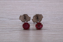Load image into Gallery viewer, Stunning 1 carat Ruby set Platinum Solitaire Stud Earrings, with Special Safety Backs
