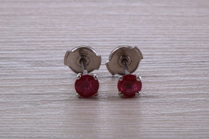 Stunning 1 carat Ruby set Platinum Solitaire Stud Earrings, with Special Safety Backs