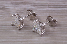 Load image into Gallery viewer, Two carat Square Moissanite Diamond Solitaire Stud Earrings