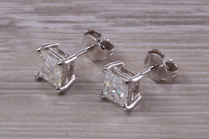 Two carat Square Moissanite Diamond Solitaire Stud Earrings