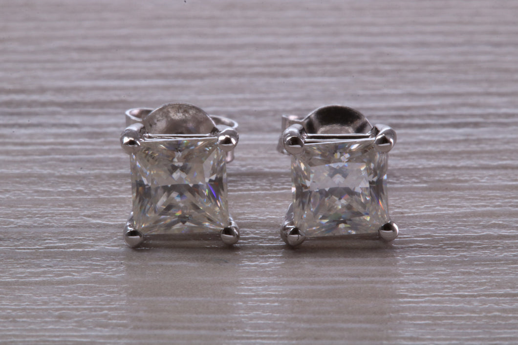 Two carat Square Moissanite Diamond Solitaire Stud Earrings