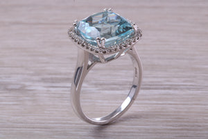 Large 7 carat Aquamarine and Diamond Ring
