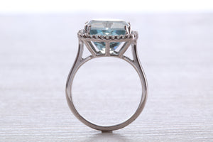Large 7 carat Aquamarine and Diamond Ring