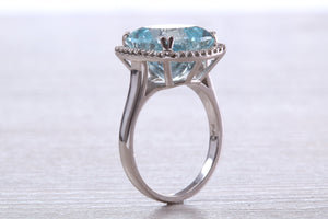 Large 7 carat Aquamarine and Diamond Ring