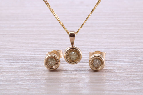 Diamond set Solitaire Stud Earrings and Matching Necklace