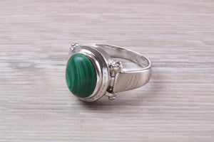 Large Natural Oval cut Malachite set Silver Ring