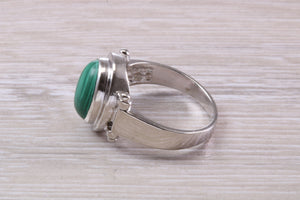 Large Natural Oval cut Malachite set Silver Ring