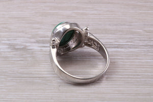 Large Natural Oval cut Malachite set Silver Ring