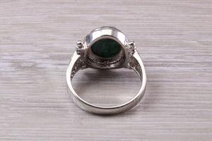 Large Natural Oval cut Malachite set Silver Ring